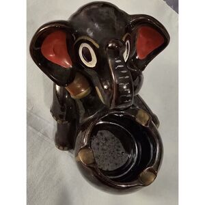 Vintage Redware Pottery Elephant Ashtray - Hand Painted Royal Japan